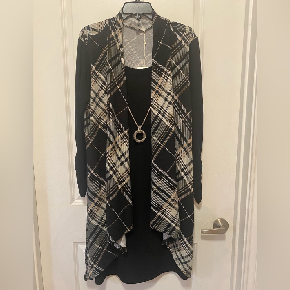 Haani Black and Cream Plaid Women's Cardigan Dress